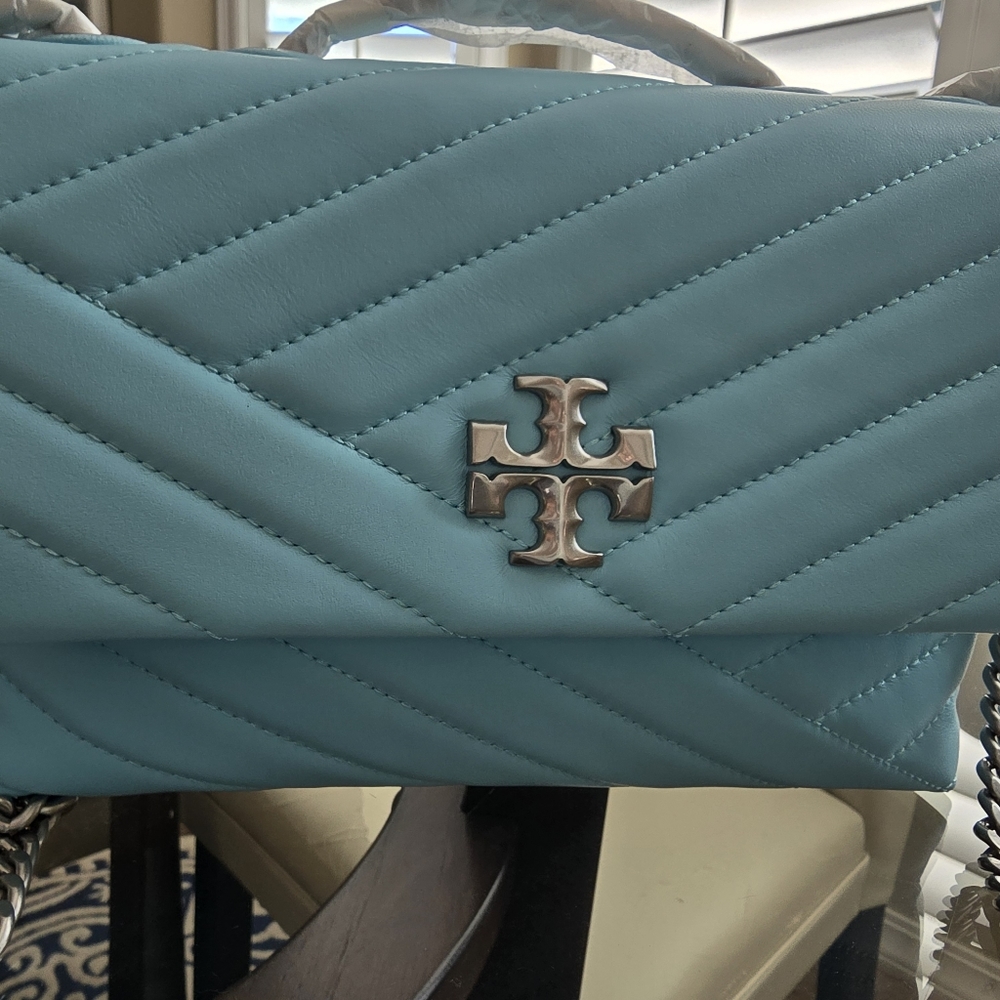 Tort Burch Kira Chevron Small Covertible Shoulder Bag - Aqua/Light Celeste - Picture 2 of 7